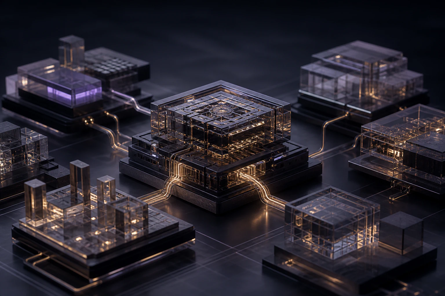 Arquitectura modular de vidre connectada per fluxos de llum